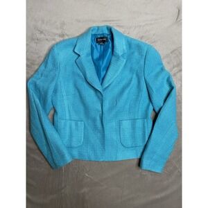 Focus 2000 Women's Blazer Jacket Turquoise Blue Size 10 Classic Lined Tweed
